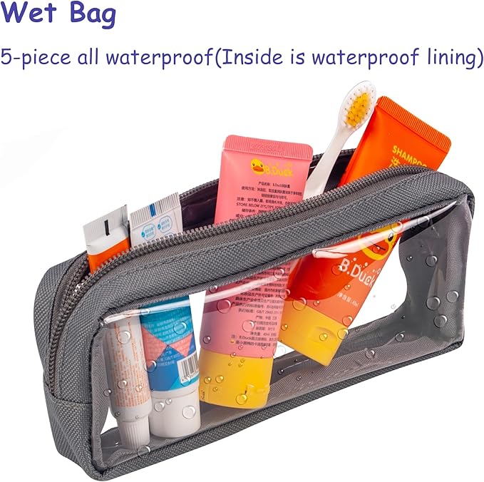 TSA Approved 5-Piece Diaper Bag Organizer Pouch Set Clear Waterproof TPU Kids Toiletry Storage Set Travel Packing Clutch Cube Bags for Baby Nursing