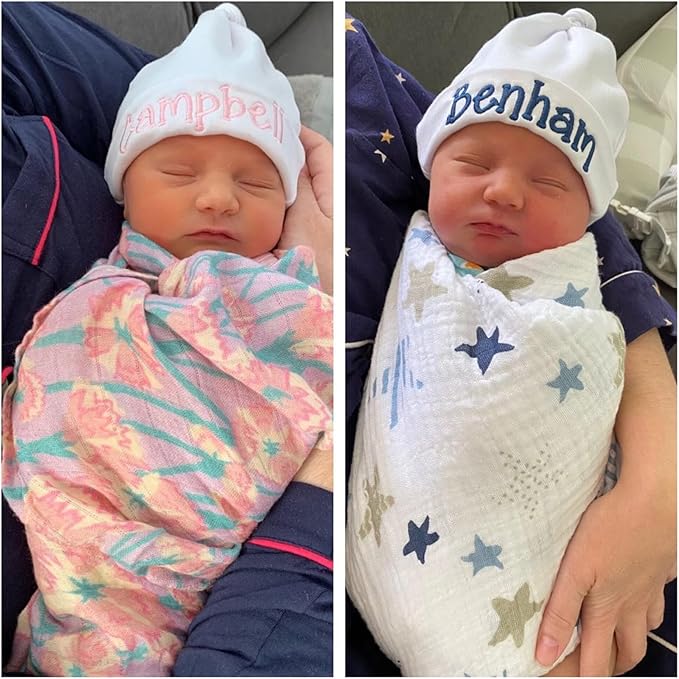 Personalized Newborn Hospital Baby Newborn Hats 3PC Set Knot Beanie Hats Soft for Infant Baby Girls Boys Caps 0-6 Months