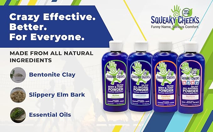 Squeaky Cheeks Baby Powder (5oz) | Organic | Unscented Talc-Free and All Natural Powder | Effective Relief from Rash Wetness and Itching | Also Ideal for Adults