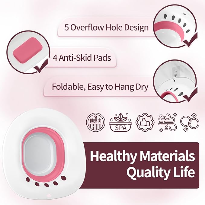 Sitz Bath for Hemorrhoids, Sitz Bath for Toilet Seat - Perineal Soaking and V Steaming, Postpartum Care - Yoni Steam Seat - Collapsible Storage - Use with Sitz Baths Salt