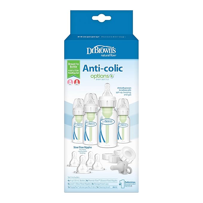 Dr. Brown's Options+ Slow Flow Preemie and Newborn Anti-Colic Bottle Set with 4oz Bottles and HappyPaci