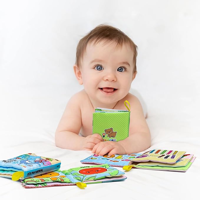 OKOOKO Soft Baby Books 6PCS Soft Cloth Books Bath Books Crinkle Washable Non-Toxic Early Education Preschool Learning Toy for Newborns Babies Infants Toddlers Kids