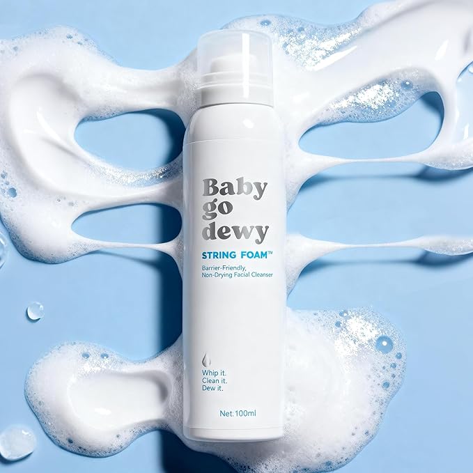 Baby Go Dewy STRING FOAM Barrier Friendly Non-Drying Facial Cleanser with APG & Plant-Powered Ingredients, Foaming Facial Cleanser Fragrance Free Sensitive Skin Friendly