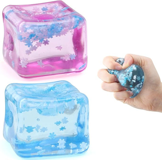 Ice Cube Fidget Toy for All Ages: 2 Pack Sensory Squishy Fidget Toys, Square Stress Balls, Classroom Prizes, Anxiety Relief Stress Cube Gift for Kids Teens Adults
