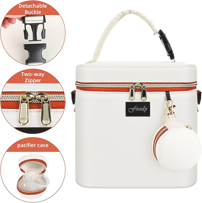Breastmilk Cooler Bag with Ice Pack, Insulated Baby Bottle Tote Bag for 6 Bottles Up to 9 oz, Clip-On Pouch for Baby Essentials, Leakproof, Waterproof, Shoulder Strap for Nursing Moms