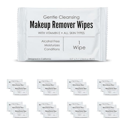 World Amenities - Bulk Makeup Remover Wipes | 500 Count| Individually Wrapped, Gentle Cleansing, Alcohol Free - All Skin Types - Vitamin E - 100% Recyclable, Hotel Travel Size Toiletries