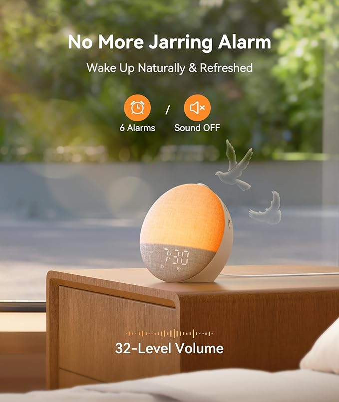 Dreamegg Sunrise 2 - Sunrise Alarm Clock, Sound Machine for Sleep, Favorites Mode, Sleep Routines, Dimmable Night Light, 29 Soothing Sounds, White Noise Machine, Wake Up Light for Bedrooms (Cream)