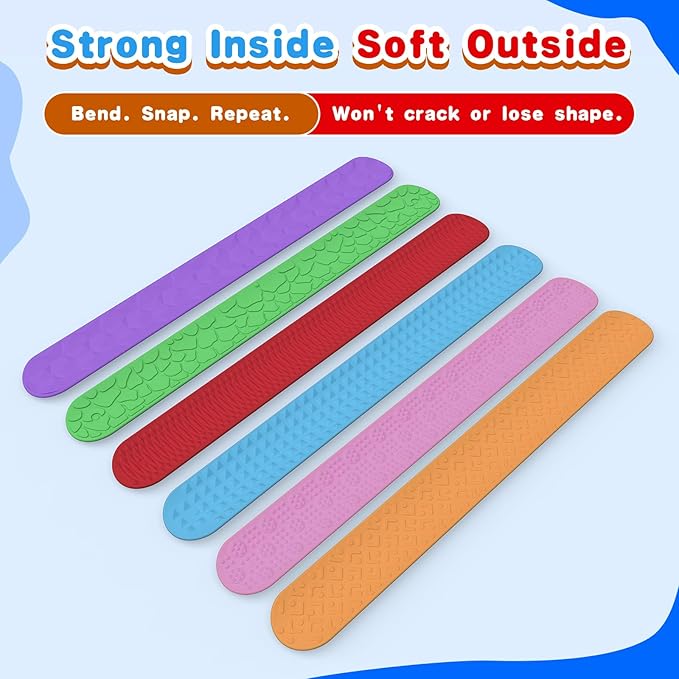 Sensory Fidget Toys Slap Bracelets: 12PC Textured Silicone Sensory Toys for Autism, Fidgets for Kids, Teens & Adults, Anxiety & Stress Relief - Ideal for Classroom Rewards, Party & Special Needs Gifts