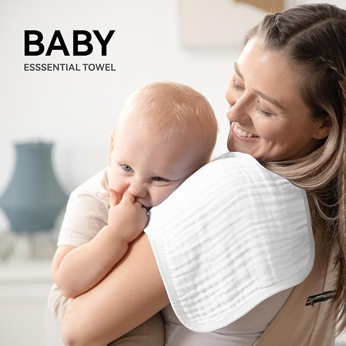 Synrroe Burp Cloths Large, Muslin Burp Cloths for Baby Girls and Boys, Pack of 4 Extra Absorbent and Soft Muslin, 6 Layers 20 by 10 Inches 100% Cotton (White 4 Pack)