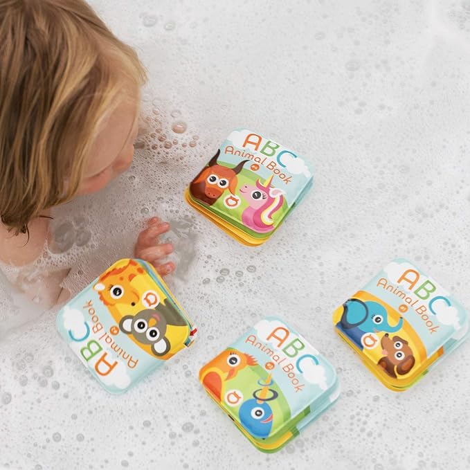 Floating Baby Bath Books. Kids Learning Bath Toys. Waterproof Bathtime Toys for Toddlers. Kids Educational Infant Bath Toys.(Set of 4: ABC Animal Bath Books)