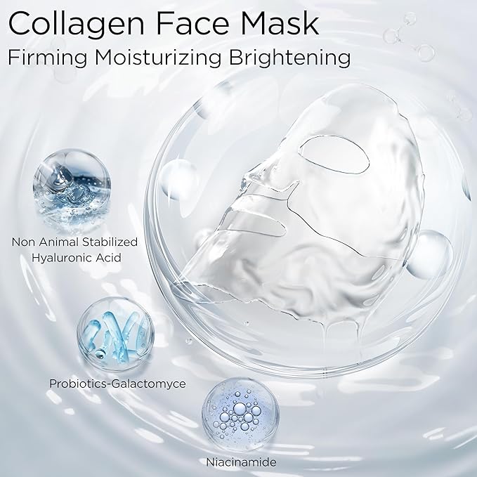 Collagen Face Mask 80,000ppm Marine Hydrolyzed Collagen (300-500Da) & Hyaluronic Acid | Overnight Hydration Gel Sheet for Deep Moisture | Gentle Formula, Safe for Sensitive Skin