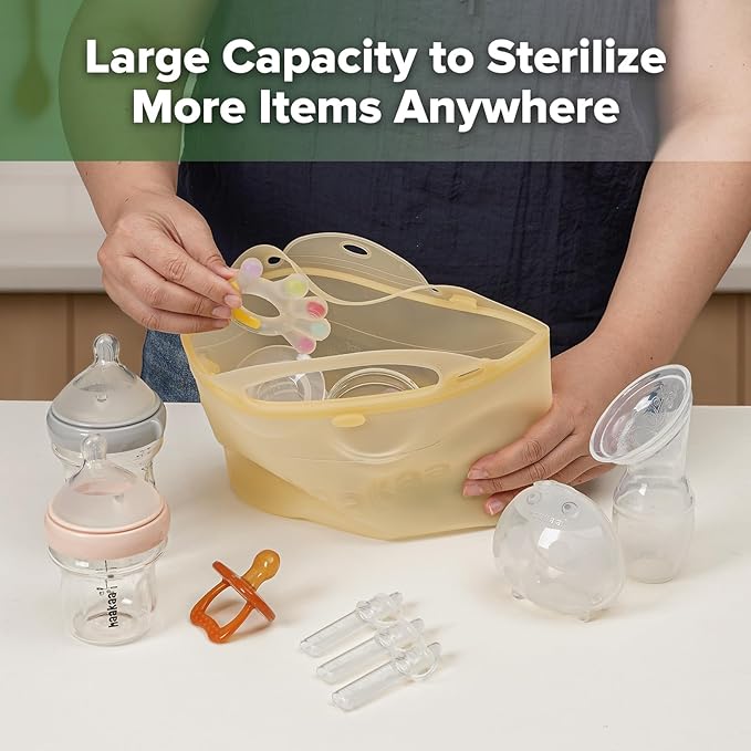 Haakaa Silicone Microwave Steamer & Steriliser Bag,70oz/2000ml Large Capacity Reusable Steaming Bags for Baby Bottles,Breast Pump/Accessories/Pacifiers/Teethers,Great for Home&On-The-Go,Pineapple/2PCS