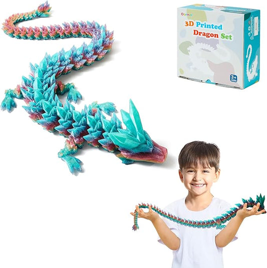 30'' 3D Printed Dragon - 3D Printed Toys, Articulated Crystal Dragon Large Rainbow Animal Fidget Toy, Decor Huge Dragons Collectible Figurines(Mixcolor2,30inch)