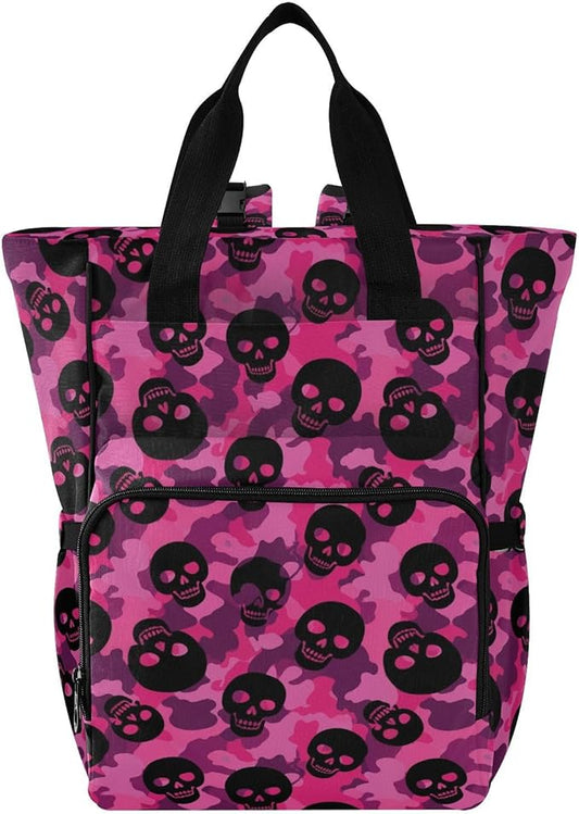 Emelivor Skull Pink Camouflage Diaper Bag Backpack Large Capacity with Insulated Pockets Baby Bag Diaper Bags for Boy Girl Travel Mom Women Men