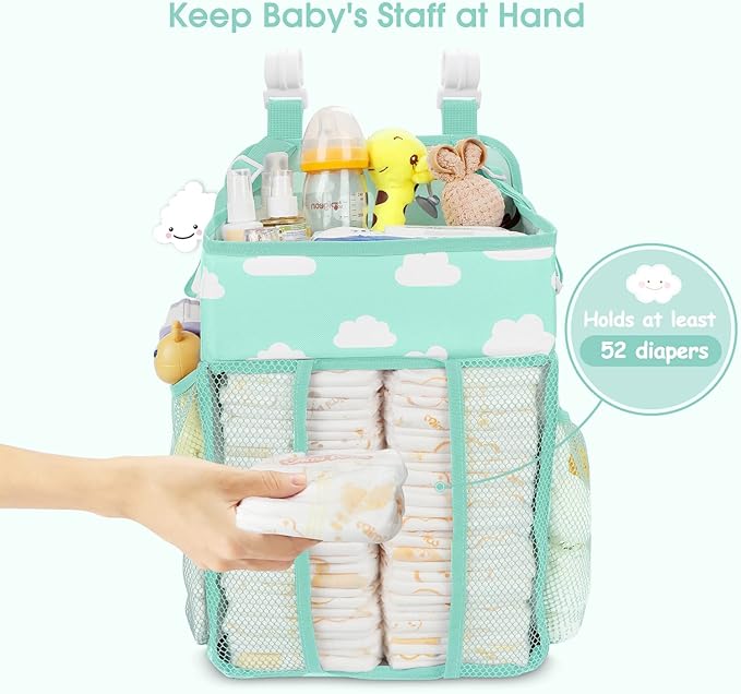 Maliton Hanging Diaper Caddy Organizer - Diaper Stacker Organizer for Changing Table, Crib, Playard & Nursery Organization Diaper Holder Baby Shower Gifts for Newborn (Blue-Green)