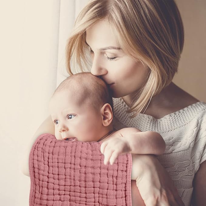 Looxii Muslin Burp Cloths 100% Cotton Muslin Cloths 12 Pack Large 20''x10'' Extra Soft and Absorbent Baby Burping Cloth for Boys and Girls (Bean Paste)