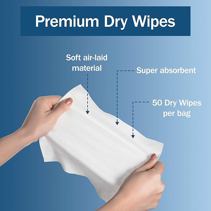 Dry Wipes for Adults - 2 Pack of 100 Unscented Disposable Washcloths - 10" x 13" Non Woven Wipes for Incontinence and Senior Care