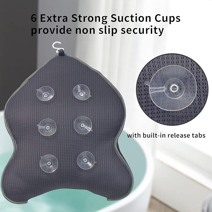 Extra Thick Large Bath Pillow with Neck,Back,Head Support for Bathtub, Spa, Soaking Gray(19''x15'')