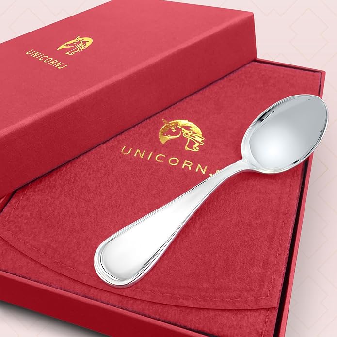 Sterling Silver Baby Spoon Fork Set Personalized Engravable | Complete with Gift Box | Keepsake Gift for Baby | Made in Italy
