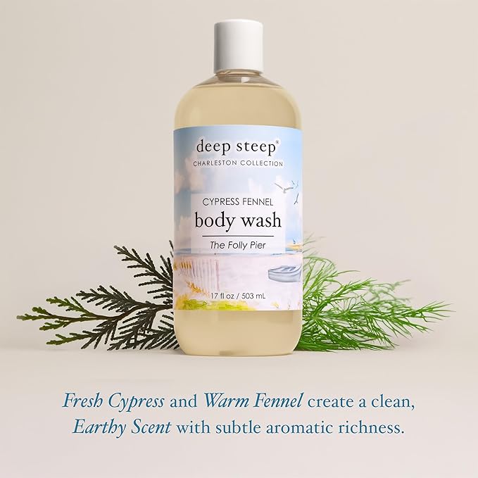 Deep Steep Body Wash, Cypress Fennel (The Folly Pier), 17 oz – Hydrating Shower Gel with Hyaluronic Acid, Shea Butter, Aloe Vera & Argan Oil – Vegan, Clean Beauty, Clean & Refreshed Skin