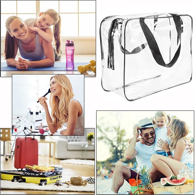 2Pcs Crystal Clear PVC Travel Toiletry Bag Kit for Women Men, Waterproof Vinyl Packing Organizer Storage Bags with Zipper Handle Straps, Cosmetic Pouch Carry on Airport Airline Compliant Bag Handbag