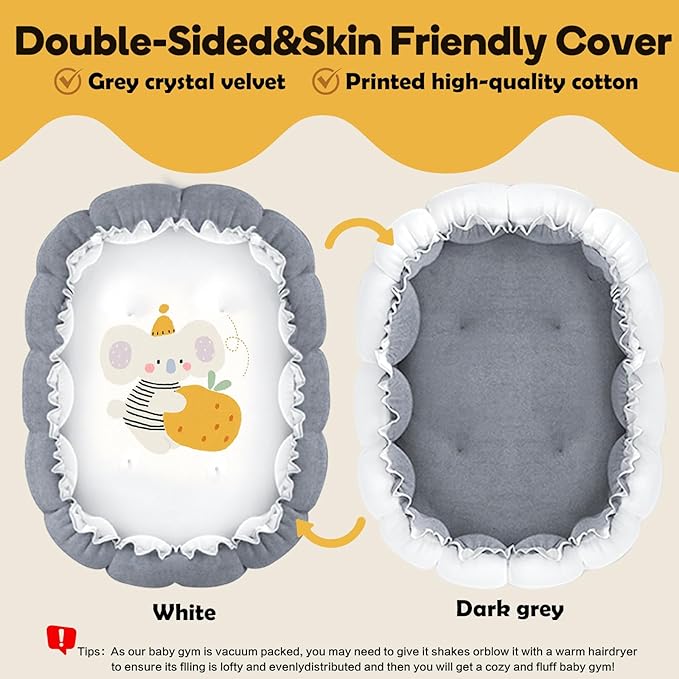 5-in-1 Convertible Baby Play Mat and Tummy Time Mat - Thick & Plush Baby Play Gym with 5 Sensory Toys,Baby Activity Center from Newborn to Toddler, Ball Pit (No Balls Included)，Pet Bed