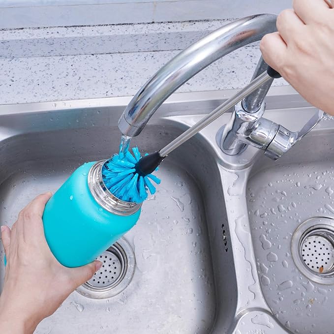 Stainless Steel Water Bottle Brush, Long Handle Scrubbing Brush, Built for Cleaning Sports Bottles, Baby Bottles, Cups, Coffee Mugs, Glasswares, Wine Decanters, Flask, 2 Pack, 13 in