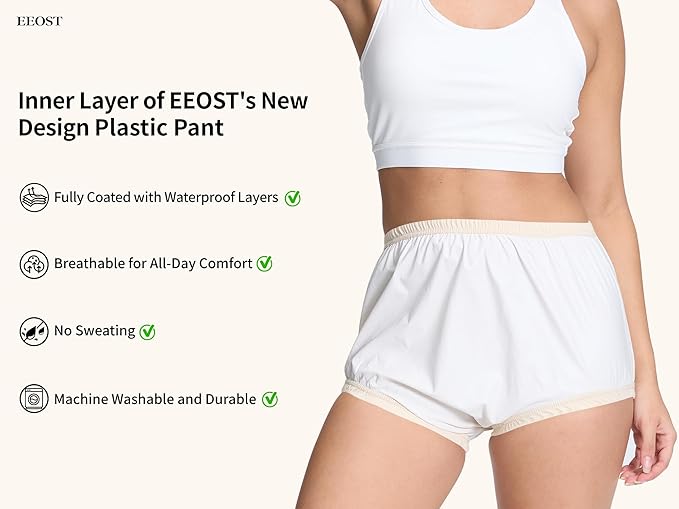 Women's Plastic Pants Incontinence Waterproof Cloth Diaper Cover Leakproof Rubber Underwear Alternative [Beige 3XL-arge]