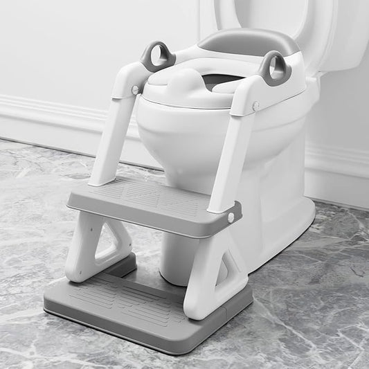 Potty Training Seat with Step Stool Ladder for Kids and Toddler,Wiifo Sturdy Potty Ladder with Soft Padded Cushion for Toddler Boys and Girls(Light Grey) 2025 New Version
