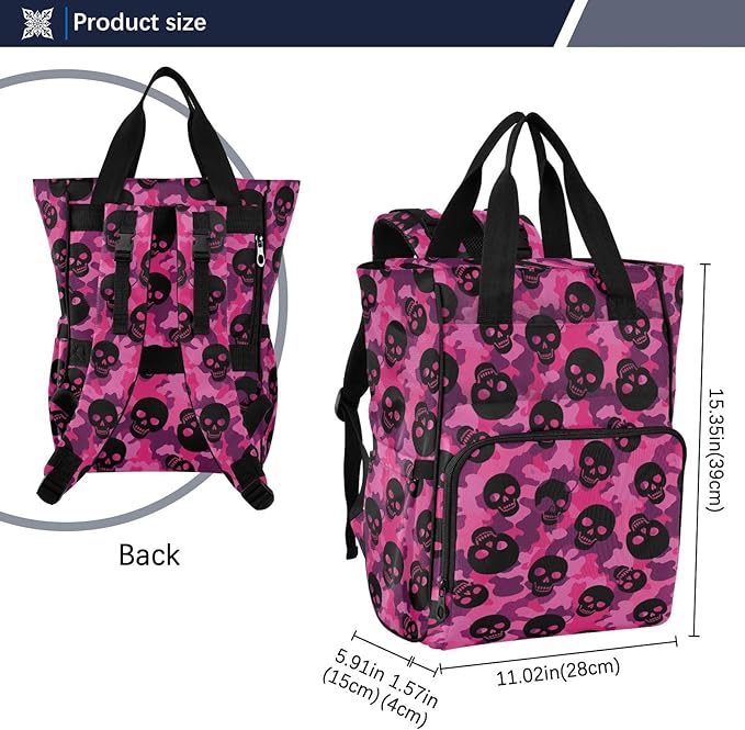 Emelivor Skull Pink Camouflage Diaper Bag Backpack Large Capacity with Insulated Pockets Baby Bag Diaper Bags for Boy Girl Travel Mom Women Men
