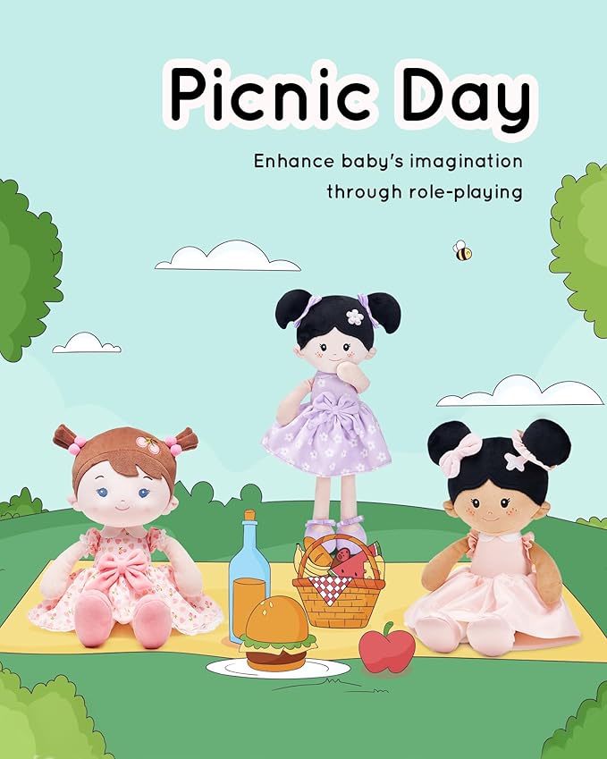 LeyaDoll Soft Baby Doll Toys (16''), My First Baby Rag Doll for 1 Year-Old Girl Birthday Gift,Christmas Plush Toys Gift for Toddler Kids Infants-Cherry