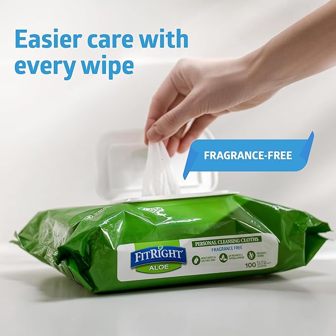 FitRight Aloe Fragrance-Free Quilted Wet Wipes, Soft Pack with Flip Top, 8 x 12 Inches, Pack of 48 Wipes