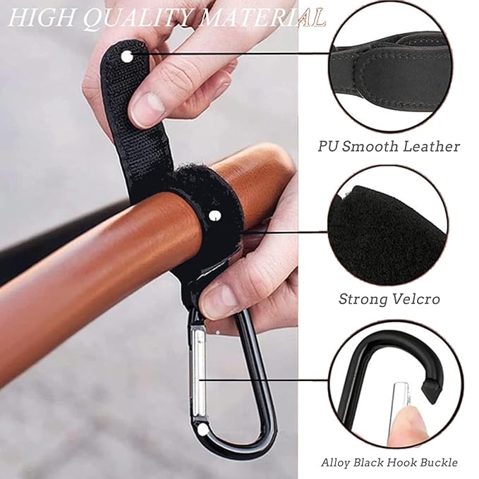 5 Pack Colorful Baby Stroller Hooks Clip for Hanging, Universal Stroller Carabiner Clip,Mommy Hook for Diaper Bag, Purse, Holder Adjustable PU Leather Hanger Clips, Gift for Babys Mom