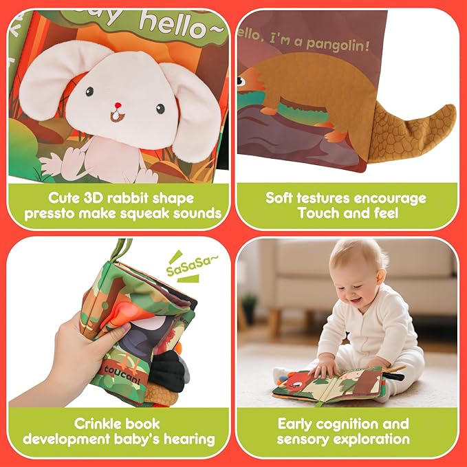 Soft Baby Book Animal Tails Baby Toy Touch and Feel Crinkle Cloth Book(Hello Bunny)