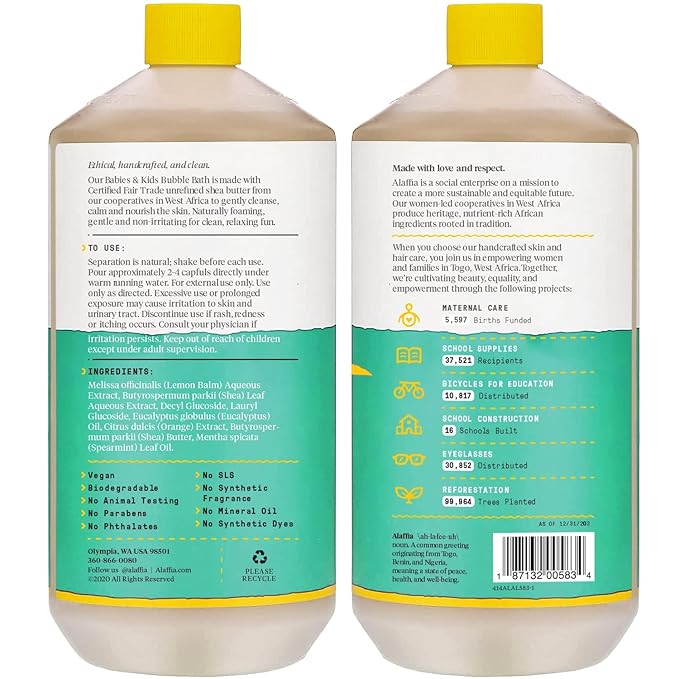 Alaffia Babies & Kids Bubble Bath, Eucalyptus Mint, Pump Included – Gentle Cleanser with Raw Shea Butter and Lemon Balm, 32 Fl Oz