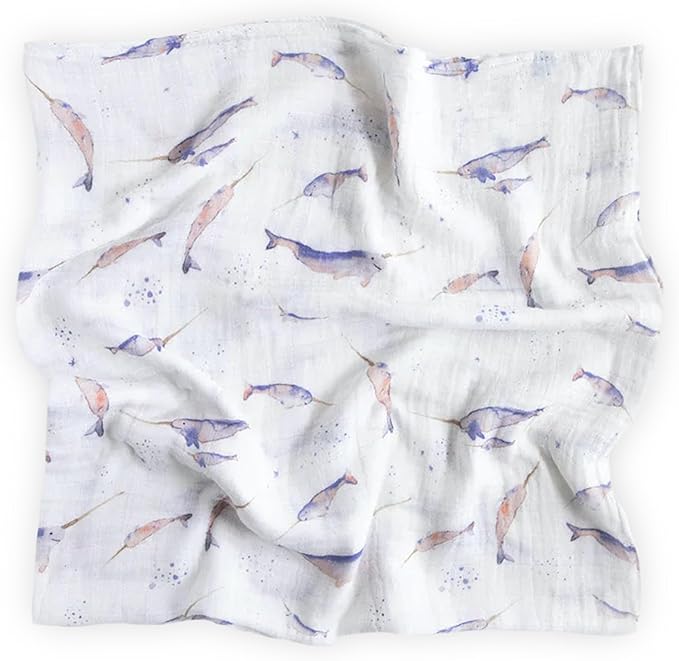 Little Unicorn Premium Cotton Swaddle Baby Blanket | Breathable Fabric | for swaddling, Play, Nursing & More (Narwhal)