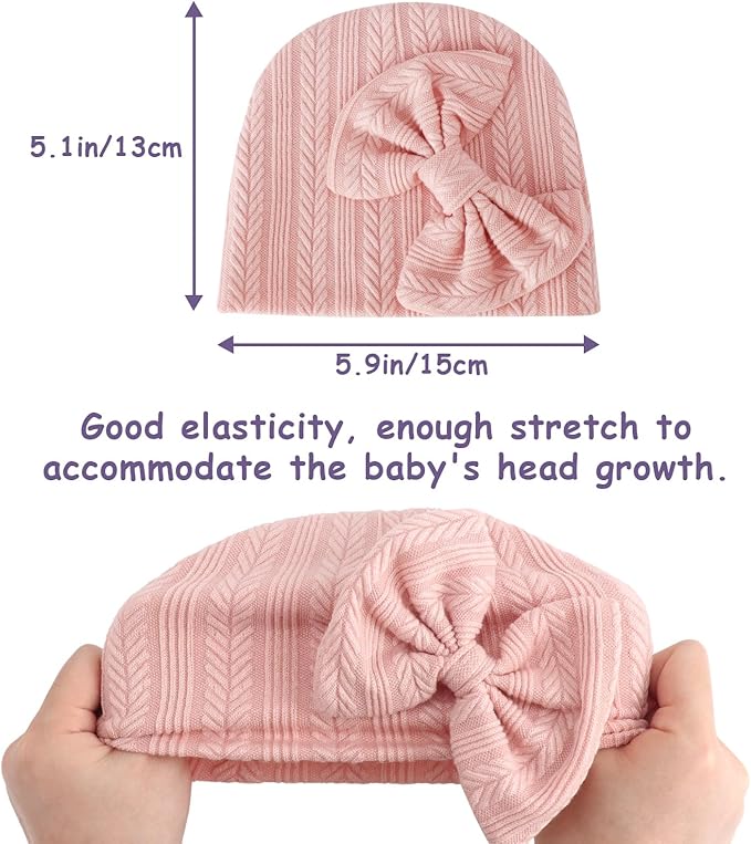 BQUBO Newborn Baby Hats Mittens Set Hospital Hat Beanie Infant Bow Hats Baby Gloves No Scratch Mittens for 0-6 Months