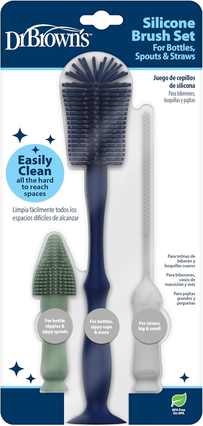 Dr. Brown's Silicone Cleaning Brush Set with Bottle, Spout, and Straw Brush, 3 Brushes to Clean Baby Bottles, Spouts, Nipples, and Straws, BPA Free – 36-Pack