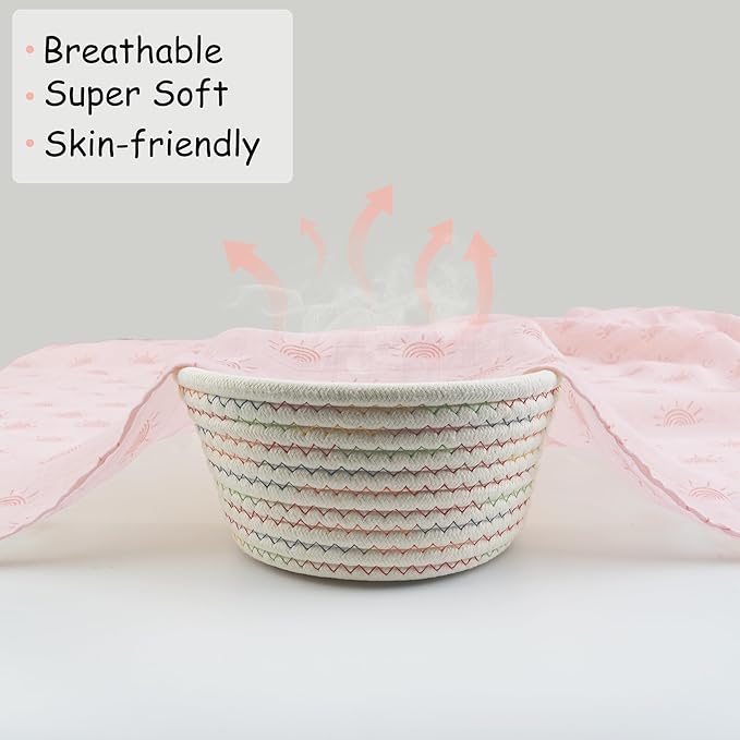 Viviland Muslin Swaddle Blankets, Breathable and Skin-Friendly Baby Receiving Blankets, 2-Pack Sun, 47 x 47 inches