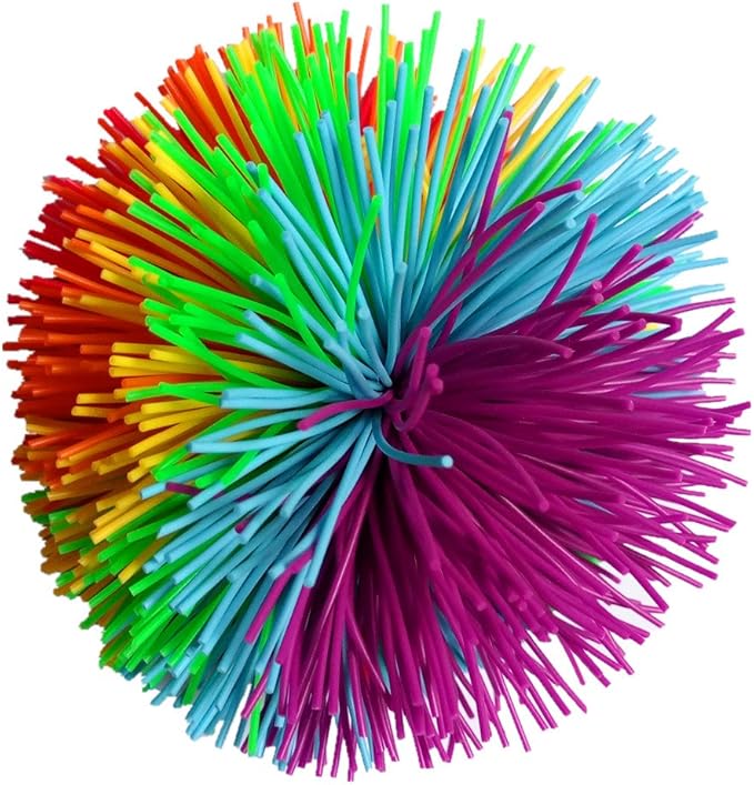 4.5Inch Large Rainbow Stringy Ball Silicone Bouncing Fluffy Jugging Ball,Monkey Stress Ball (Rainbow)