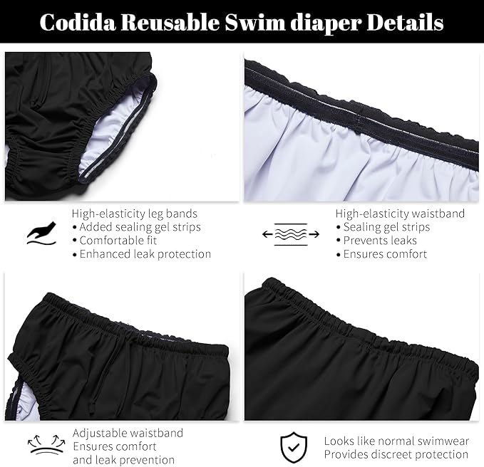 3T to Youth Reusable Swim Diaper Washable Incontinence Underwear for Special Needs Kids Waterproof Covers（Black，5-6）