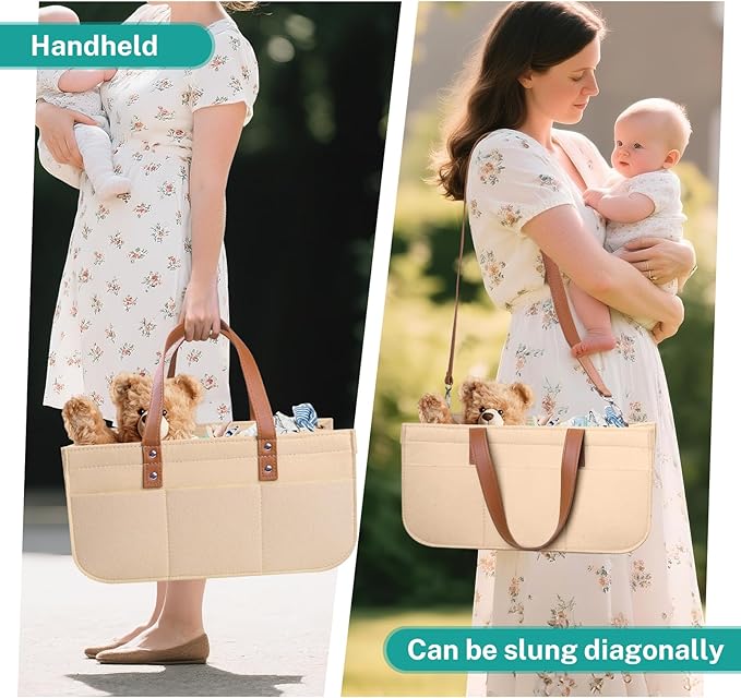 lefeke Diaper Caddy Bag,Car Organizer and Storage,Caddy Organizers with Handles and Straps, Baby Bottle Organizer for Nursery,Portable Baby Diaper Caddy (Oatmeal)