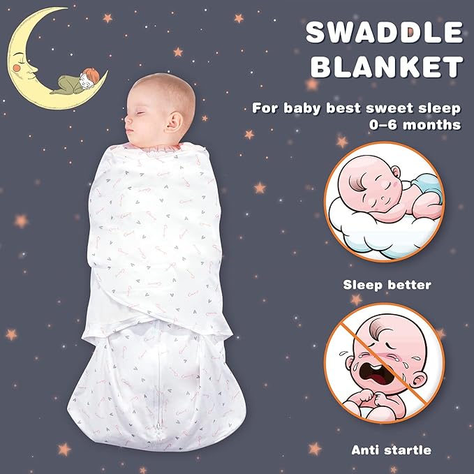Swaddle-Blanket Baby Girl & Boy Swaddles Newborn Infant Transition 100% Cotton Wrap Blankets, 3-Way Adjustable Wearable Blanket, TOG 1.0 (Love, 3-6 Month)