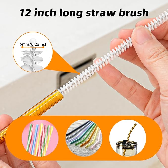2 Pack 14 Inch Bottle Brush & 12 Inch Straw Brush Cleaner Set - Heavy Duty Kitchen Bottle Brushes for Cleaning Water Bottles, Baby Bottles, Mugs, Sippy Cups & Tumblers, Lab Use