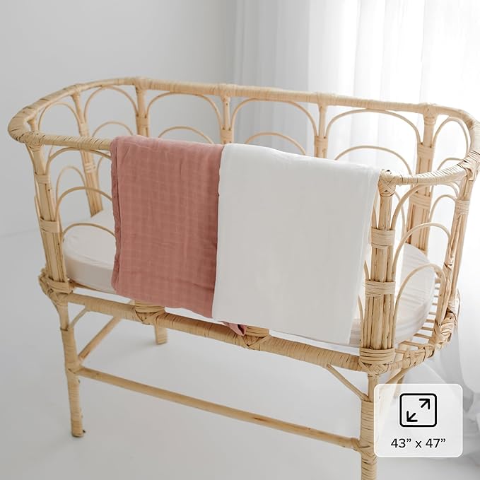 Baby Girl Muslin Swaddle Blanket for Newborns, Pink & White 2-Pack – Soft Viscose derived from Bamboo & Cotton Muslin Baby Blankets, 47x43, Breathable Receiving Blankets, Gifts for Baby