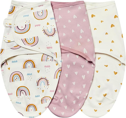 insular Baby Swaddle Wrap, Swaddle Blanket for Newborn and Infant, Adjustable Velcro Set for Boy and Girl, Soft Cotton Baby Sleep Sack 3 Pack, Rainbow, Medium(3-6M)