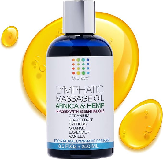 Lymphatic Drainage Massage Oil with Arnica & Natural Hemp Seed Oil, Post Surgery Recovery & Lipedema, Liposuction, 360 Lipo, BBL, Tummy Tuck, Fibrosis Treatment, Body Detox, 8.5 Oz