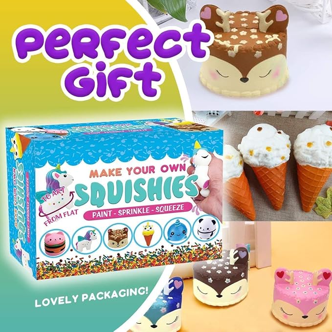 Insnug Sensory Toys Squishy Toy Food - Stress Relief Squishies for Girl Kids Age 4 6 8 10 Kawaii Jumbo DIY Slow Rising Squeeze Autism Unicorn Gift Ice Cream Cake Milk Shake Donut Painting Art Set