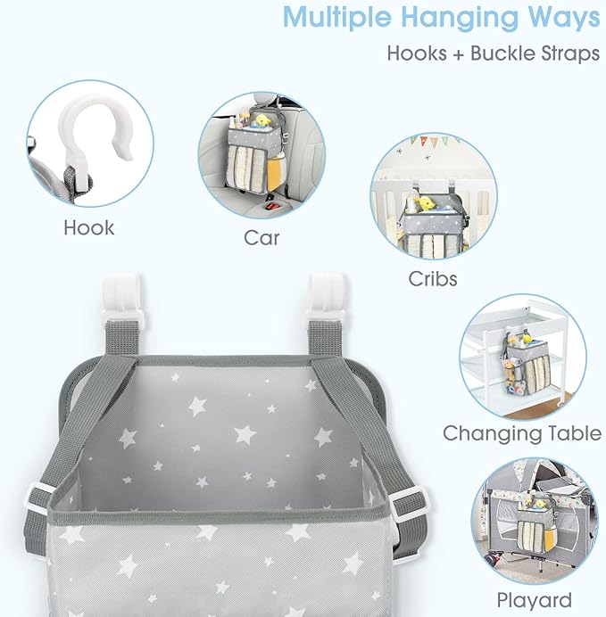 Maliton Changing Table Diaper Organizer - Baby Hanging Diaper Stacker Nursery Caddy Organizer for Cribs Playard Baby Essentials Storage (Star)