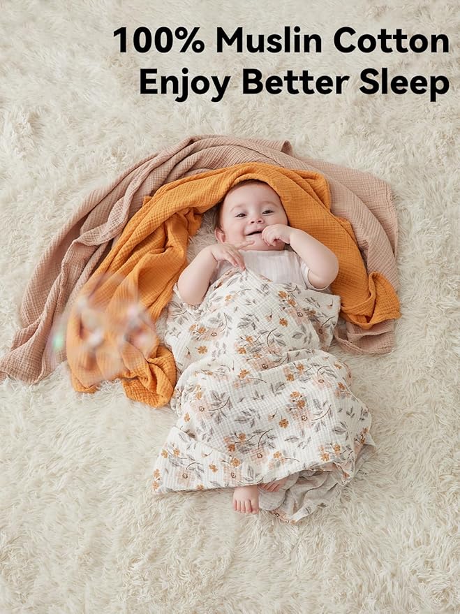 TILLYOU 3 Pack Muslin Swaddles for Newborns Baby Blankets for Girls Boys Cotton Swaddle Blankets 40"X40", Yellow Flower